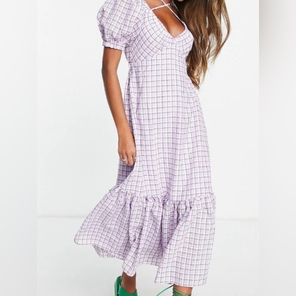Elegant Lavender Checkered Dress